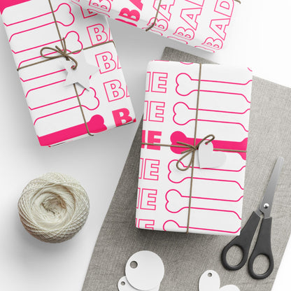 Wrapping Paper - Bad to the Bone Pink on White