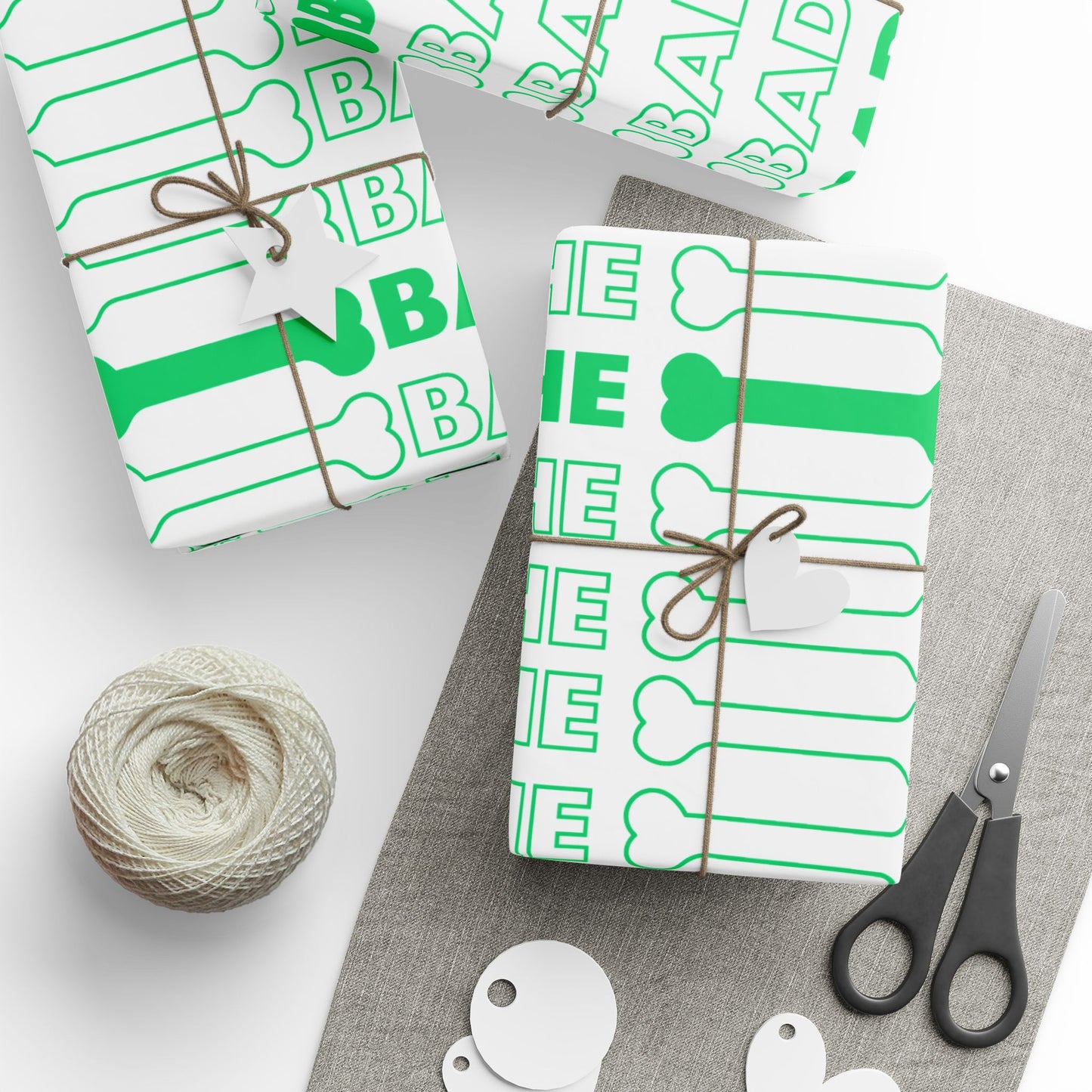 Wrapping Papers - Bad to the Bone Green on White