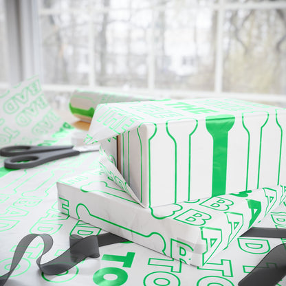 Wrapping Papers - Bad to the Bone Green on White