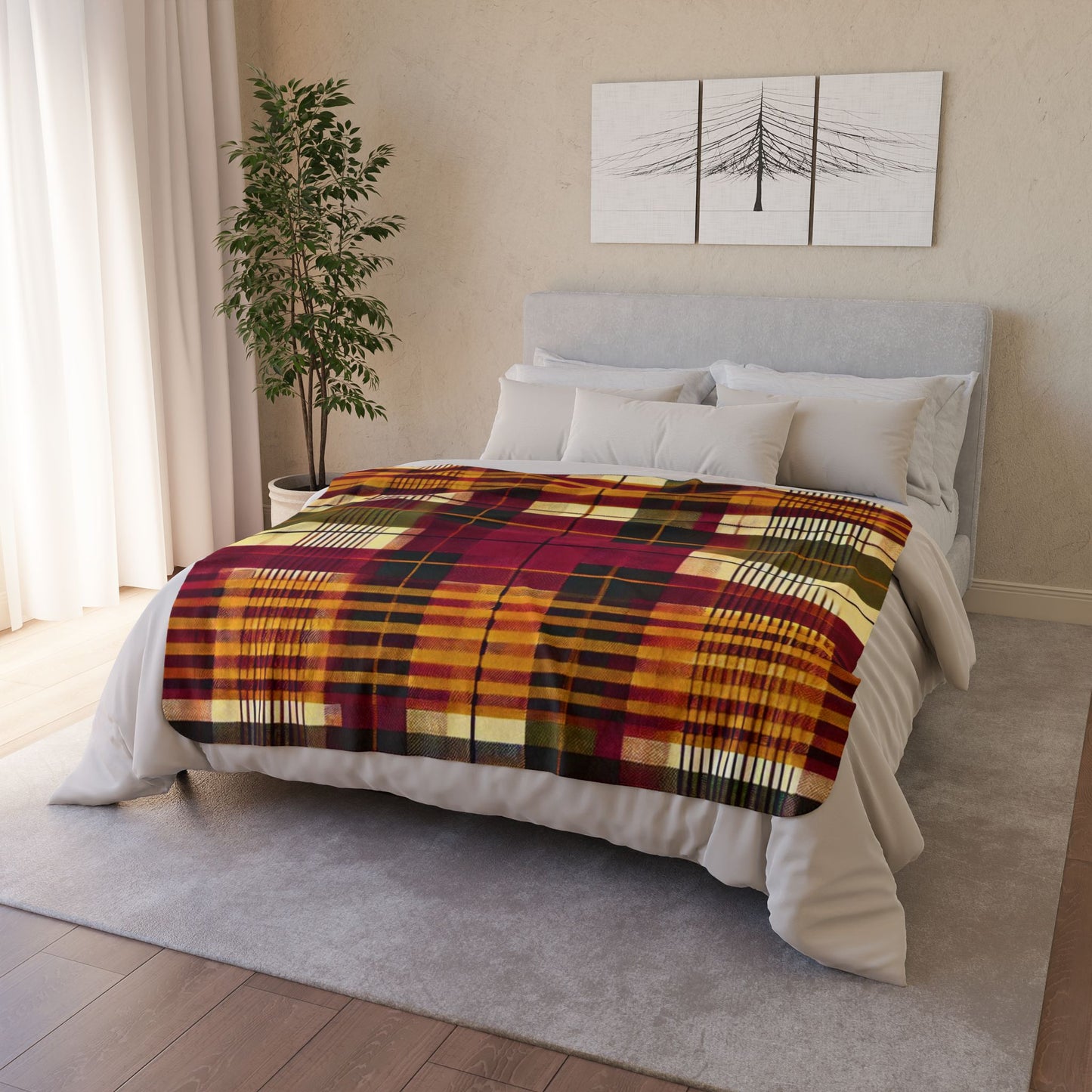 Olive Plaid Fleece Sherpa Blanket