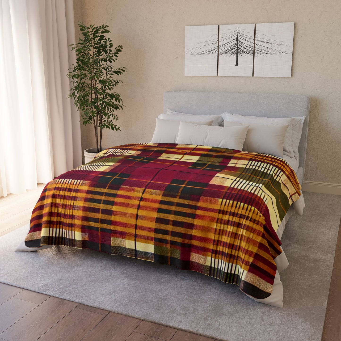 Olive Plaid Fleece Sherpa Blanket