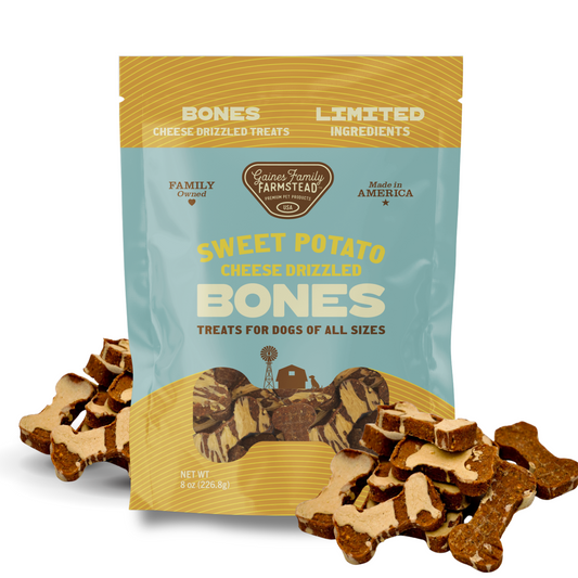 Cheese Drizzled Sweet Potato Bones